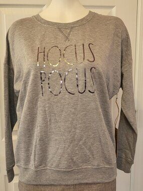 Rae Dunn Sweatshirt Halloween Size M Gray Hocus Pocus Long Sleeve W/ Socks NWT